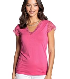Camicia estiva da donna LAURA SCOTT, T-shirt alla moda con pizzo, 15514855 Rosa