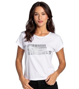 T-shirt da donna Bruno Banani, a maniche corte con stampa FREE STATE OF MIND, estiva, 22462506, bianca