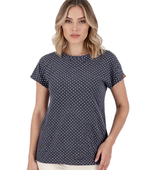 Camiseta de algodón Amelie para mujer, top de verano con lunares, 34256952, azul oscuro/beige