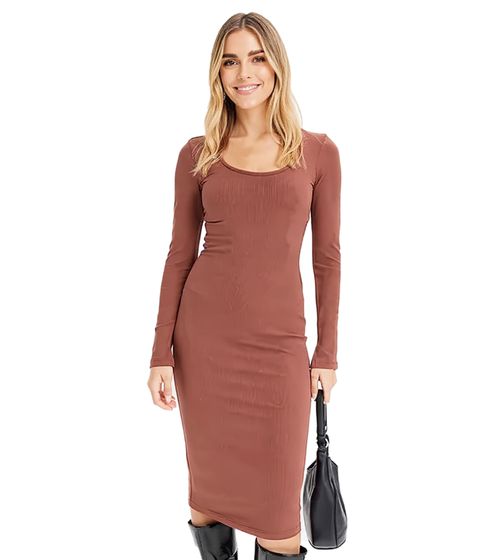 Elegant women's spring dress, business dress with round neck and long sleeves, 961739 Brown
