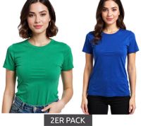Lot de 2 t-shirts AJC pour femme, col rond, coton, manches courtes, 97804453, bleu/vert