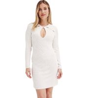 Elegante abito in maglia da donna, abito da lavoro con scollo rotondo, abito a maniche lunghe 955551 Bianco