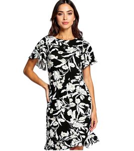 Laura Scott Women's Jersey Dress, Elegant Summer Dress, A-Line Midi Dress, 75329162, Black/Beige