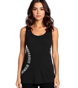 bruno banani Women's Tank Top with DANGEROUS WOMAN Lettering, Summer Shirt 88902243 Black