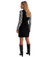 Abito in maglia da donna con motivo zebrato, abito a maniche lunghe, abito da sera 920455 Bianco/Nero