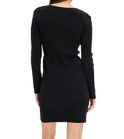 Vestido de punto acanalado para mujer con rayas decorativas y bolsillos, minivestido de manga larga, 913875 negro