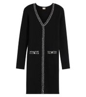 Vestido de punto acanalado para mujer con rayas decorativas y bolsillos, minivestido de manga larga, 913875 negro