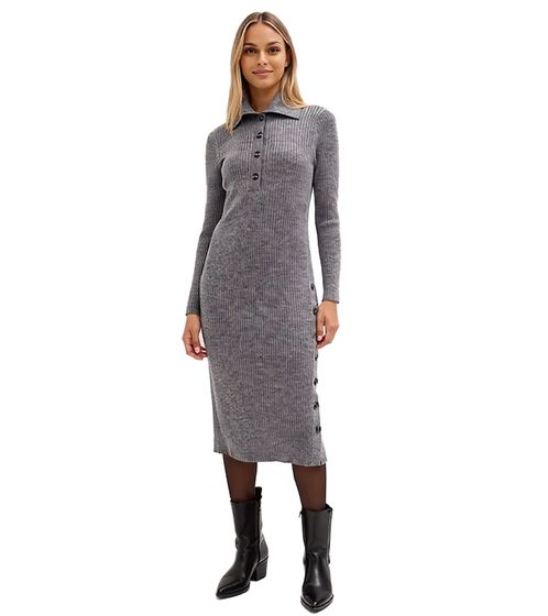 Women's Midi Dress, Knitted Dress Made of Merino Wool, Long-Sleeved Dress 911115 Gray