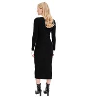 Abito midi in maglia da donna, abito a maniche lunghe con scollo a V, abito in maglia 969584 Nero