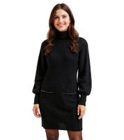 Robe en maille pour femme, mini-robe à col roulé et manches longues, 933115 Noir