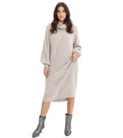 Soft women's midi dress with a wide turtleneck, long-sleeved dress 935820 Gray
