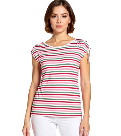 Camiseta BOYSEN'S para mujer, Camisa veraniega única con mangas fruncidas, 10332017 Rojo/Blanco/Verde/Rosa