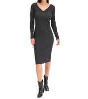 Abito midi a coste da donna, abito a maniche lunghe, abito in maglia sottile, 933773 Grigio