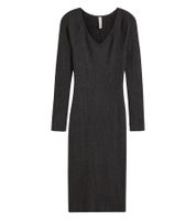 Abito midi a coste da donna, abito a maniche lunghe, abito in maglia sottile, 933773 Grigio