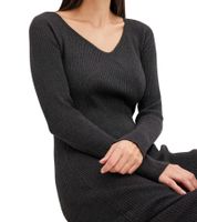 Abito midi a coste da donna, abito a maniche lunghe, abito in maglia sottile, 933773 Grigio