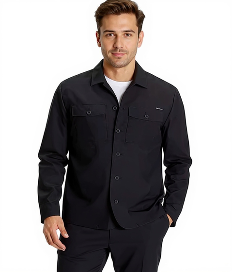 Giacca overshirt da uomo Bruno Banani con tasche sul petto, vestibilità slim 77573007 Nero