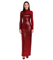 Abito da donna con paillettes e inserto in rete, abito a maniche lunghe con collo alto, abito da festa 932832 Rosso