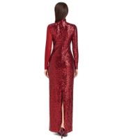 Abito da donna con paillettes e inserto in rete, abito a maniche lunghe con collo alto, abito da festa 932832 Rosso