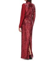 Abito da donna con paillettes e inserto in rete, abito a maniche lunghe con collo alto, abito da festa 932832 Rosso