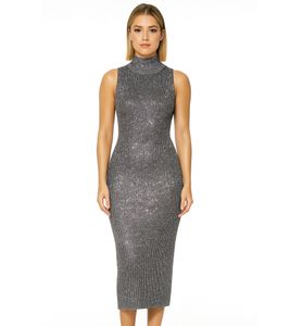 Abito midi scintillante e lucido da donna, abito a maniche lunghe in maglia a coste, abito in maglia con collo alto, 954335 Grigio Abito midi scintillante e lucido da donna, abito a maniche lunghe in maglia a coste, abito in maglia con collo alto, 954335 Grigio
