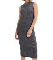 Robe mi-longue scintillante et brillante pour femme, robe en maille côtelée à manches longues, robe en maille à col montant, 954335 Gris