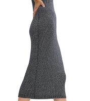 Robe mi-longue scintillante et brillante pour femme, robe en maille côtelée à manches longues, robe en maille à col montant, 954335 Gris