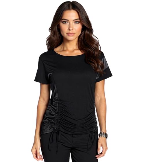 bruno banani Damen T-Shirt mit seitlicher Raffung Sommer-Shirt Party 15333800 Schwarz