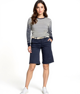DELMAO Women's Chino Bermuda Shorts with Belt, Wide-Leg Shorts, 16741061 Blue