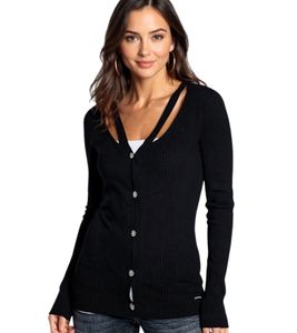 bruno banani Damen Strick-Jacke modischer Cardigan mit Cut Out´s 41842609 Schwarz