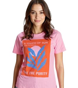 T-shirt da donna AjC con stampa "A Touch of Sun", maglietta estiva in cotone a maniche corte, 97900444 Rosa