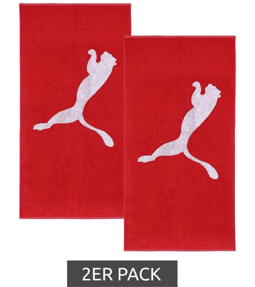 Lot de 2 serviettes éponge en coton PUMA avec grand logo, 50 cm x 100 cm, 054553 02 Rouge