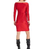 Elegant women's jersey dress with metallic effect, evening dress with long sleeves, 922945 Red