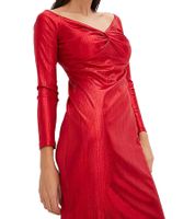 Elegant women's jersey dress with metallic effect, evening dress with long sleeves, 922945 Red