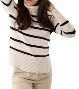 Tamaris Damen Strick-Pullover Oversized Pulli mit großem Rollkragen 25643142 Beige/Schwarz