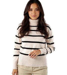 Tamaris Women's Oversized Knit Sweater with Large Turtleneck 25643142 Beige/Black