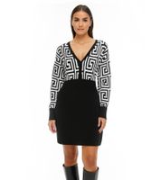 Women's Knit Dress with Graphic Pattern, Mini Dress with Long Sleeves, 976171 Black/White