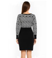 Women's Knit Dress with Graphic Pattern, Mini Dress with Long Sleeves, 976171 Black/White