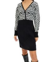 Women's Knit Dress with Graphic Pattern, Mini Dress with Long Sleeves, 976171 Black/White