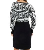 Women's Knit Dress with Graphic Pattern, Mini Dress with Long Sleeves, 976171 Black/White