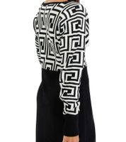 Women's Knit Dress with Graphic Pattern, Mini Dress with Long Sleeves, 976171 Black/White