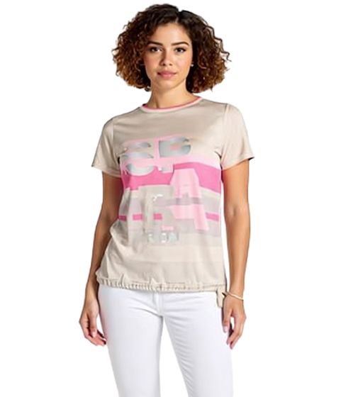 Blusa-Camisa BOYSEN'S para mujer, Camisa atemporal de manga corta con la inscripción "INSPIRATION", 37325047, Beige/Rosa/Gris