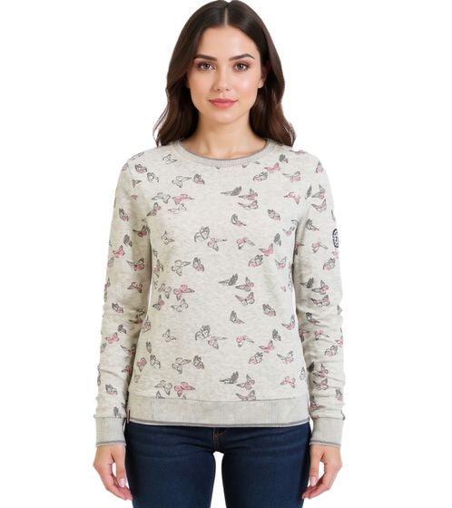 KangaROOS Damen Baumwoll-Sweatshirt Pullover mit Schmetterlingen Langarm Shirt 51597060 Grau