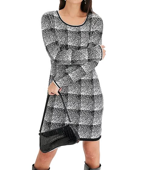 Vestido de punto a cuadros para mujer, minivestido de manga larga, 975864 Negro/Blanco