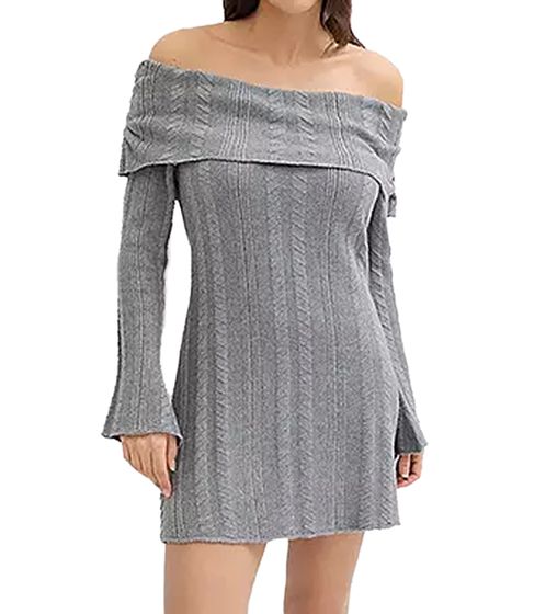 Vestido de punto para mujer con escote Bardot y hombros descubiertos, gris, 912333