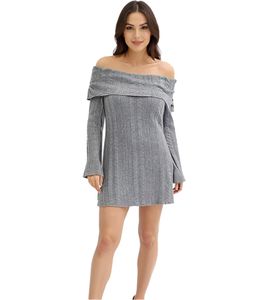 Robe en maille pour femme avec décolleté Bardot, mini-robe à épaules dénudées 912333 Gris Robe en maille pour femme avec décolleté Bardot, mini-robe à épaules dénudées 912333 Gris