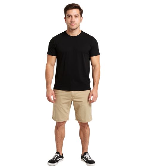 BLEND Woven Men's Cotton Shorts, Short Bermuda Shorts with Turn-Up Hem, 20716713 161104 Beige