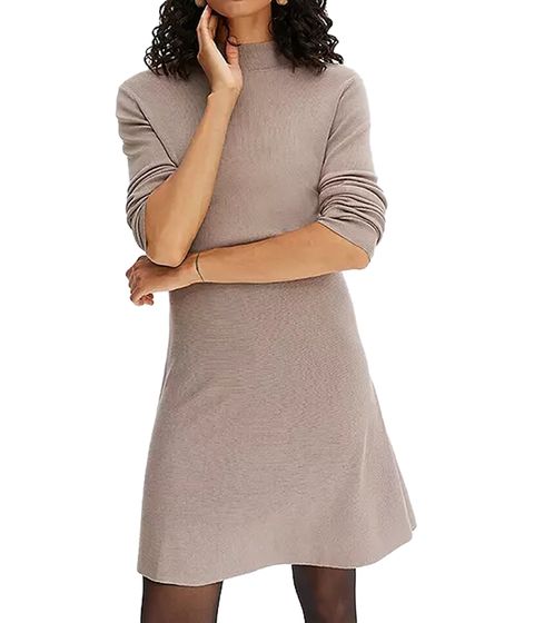 Vestido de punto para mujer con cuello alto, vestido básico, vestido de manga larga 945362 Beige