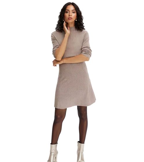 Damen Strick-Kleid mit Rollkragen Basic-Kleid Langarm-Kleid 945362 Beige