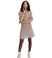 Damen Strick-Kleid mit Rollkragen Basic-Kleid Langarm-Kleid 945362 Beige
