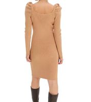 Damen Ripp-Strick-Kleid mit Karree-Ausschnitt Mini-Kleid mit langen Ärmeln 921895 Braun